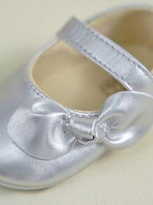 Giày Mary Jane đính nơ trang trí cho bé gái sơ sinh có khóa dán móc và vòng dùng ngoài trời - Bạc - Xem 6
