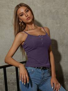 SHEIN Essnce 半排扣吊帶上衣 - 紫色 - 查看 4