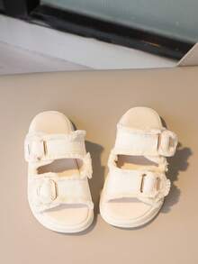 Chicas Zapatillas con diseño de cuadro ribete crudo para verano exterior - Beis - Ver 4