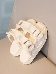 Chicas Zapatillas con diseño de cuadro ribete crudo para verano exterior - Beis - Ver 5