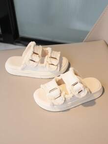 Chicas Zapatillas con diseño de cuadro ribete crudo para verano exterior - Beis - Ver 6