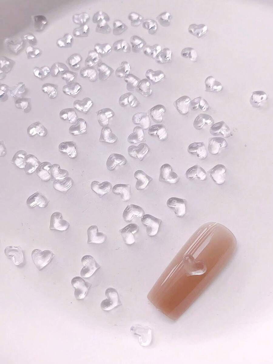 100pcs Small-Sized Transparent Resin Heart-Shaped Design Nails Decoration DIY Heart-Shaped Nail Decoration, Suitable For Dating, Valentine's Day, Mother's Day Nail Art Nail Supplies Nails Charms - Clear - View 1
