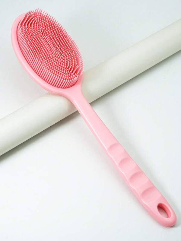 1 Pc Silicone Bath Brush,Pink Scrub Brush, Long Handle Back Body Brush Body Cleaning Tool For Shower,Back Scrubber With Soft Silicone Teeths,Exfoliating Body Silicone Scrubber