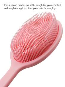 1 Pc Silicone Bath Brush,Pink Scrub Brush, Long Handle Back Body Brush Body Cleaning Tool For Shower,Back Scrubber With Soft Silicone Teeths,Exfoliating Body Silicone Scrubber - Pink - View 3