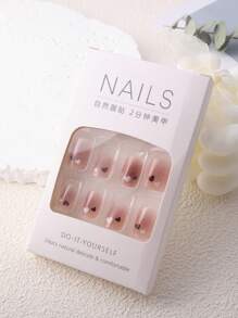 Upgrade Your Look With 24Pcs Short Blush Pink Ombre Cute Press On Nails, Sweet Tiny Heart Pattern Square Full Cover Fake Nail Kit Nail Supplies Nails