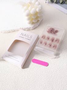 Upgrade Your Look With 24Pcs Short Blush Pink Ombre Cute Press On Nails, Sweet Tiny Heart Pattern Square Full Cover Fake Nail Kit Nail Supplies Nails