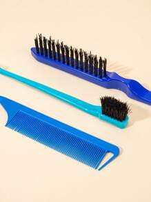 WANMEI 3pcs Hair Styling Brush Set, Including Volumizing Brush, Tail Comb And Edge Brush, Suitable For Brushing Hairline And Nape, Can Easily Comb, Untangle And Smooth Frizzy Hair. - Blue - View 3
