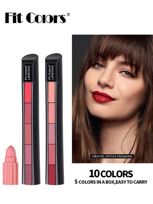 Fit Colors Matte 5-Color Lipstick Kit,Mist Velvet Highly Pigmented Non-Stick Cup Long-Lasting Wear Lipstick Makeup Set For Women