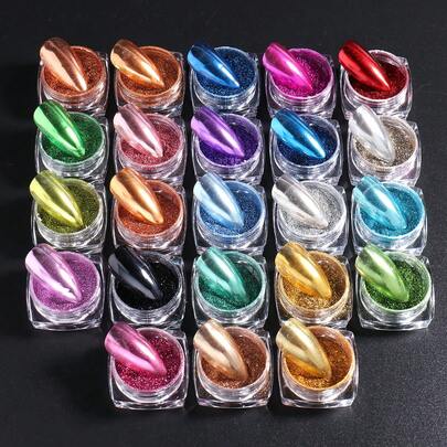 FULL BEAUTY Y2K Aesthetic Mermaid Multi Color Iridescent Nail Art Glitter Powder, 23boxes Holographic Chrome Powder Gel Polish Decoration