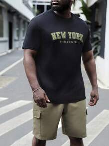 Manfinity NXTstreet Men Plus Letter Graphic Tee & Flap Pocket Shorts - Multicolor - View 3