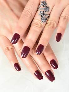Transform Your Nails with 24pcs Medium Almond glossy deep purple-red color Professional & Portable F - Burgundy - View 6