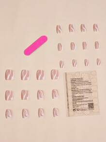 Trở nên quyến rũ với 24 chiếc Groovy Swirl Ngắn Sọc Vuông Bao Bọc Toàn Bộ Móng Tay Giả Ấn Vào Bộ Dụng Cụ Làm Móng Tay - Nhiều màu - Xem 2