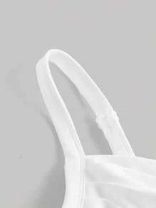 SHEIN MOD 素色胸部褶皺吊帶連衣裙 - 白色 - 查看 3