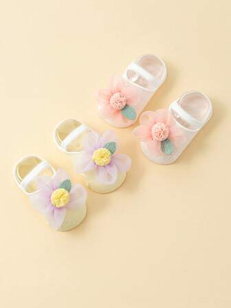 2對嬰兒花朵裝飾襪子適用於日常生活