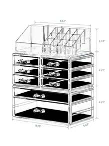 3pcs Clear Makeup Drawer Organizer - White - View 1