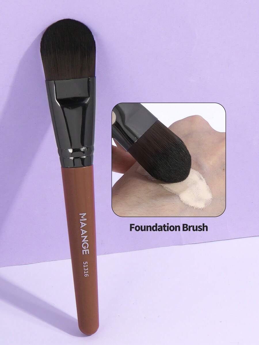 1pc MAANGE Extra Large Foundation Brush, Soft Fiber Material, Portable, Travel Essential Makeup Brush - Redwood - View 1