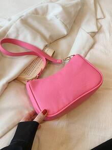 Faux Pearl Decor Hobo Bag Zipper Small - Hot Pink - View 2