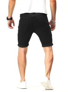 Manfinity Men Cotton Ripped Frayed Roll Hem Bermuda Denim Shorts - Black - View 2
