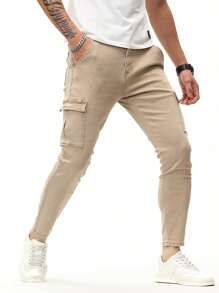 Manfinity Homme Men Cotton Flap Pocket Side Cargo Jeans - Apricot - View 6