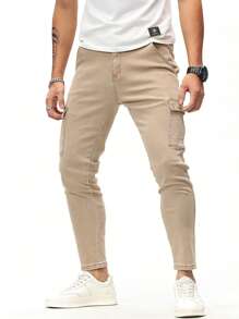 Manfinity Homme Men Cotton Flap Pocket Side Cargo Jeans - Apricot - View 7