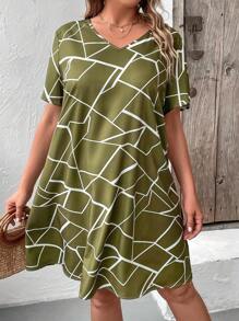 SHEIN LUNE Đầm Plus Size Hình học Giải trí - xanh quân đội - Xem 1