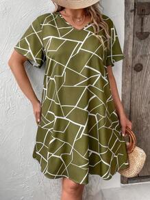 SHEIN LUNE Đầm Plus Size Hình học Giải trí - xanh quân đội - Xem 4