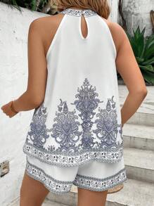 SHEIN VCAY Bộ thời trang Plus Size Nút Paisley Boho - trắng - Xem 2
