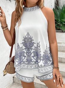 SHEIN VCAY Bộ thời trang Plus Size Nút Paisley Boho - trắng - Xem 6