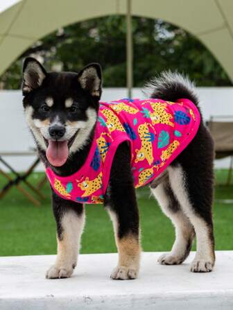 1入組卡通動物印花寵物背心適用於貓和狗狗適合夏天