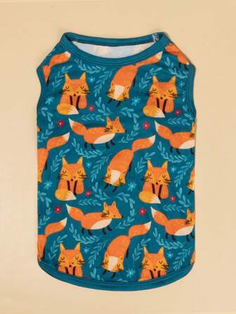 1pc Fox Print Pet Tank For Cat And Dog For Summer