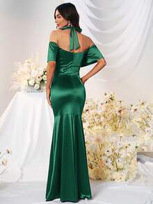 MUXXN 繞頸魚尾裙下擺緞面洋裝