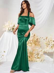 MUXXN 繞頸魚尾裙下擺緞面洋裝