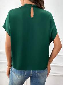 SHEIN Privé Blusa de cuello alto de manga murciélago - Verde Oscuro - Ver 2