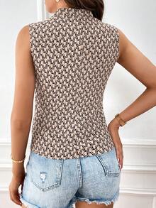 SHEIN Privé 滿版印花垂領無袖襯衫 - 彩色 - 查看 2