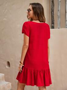 SHEIN Clasi Petal Sleeve Ruffle Hem Smock Dress