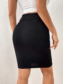 SHEIN Privé Solid Belted Bodycon Skirt - Black - View 2