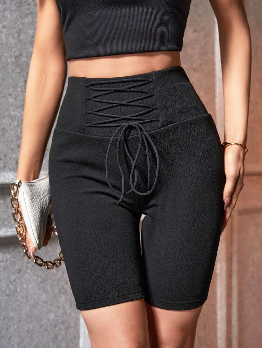 SHEIN Essnce Quần tất nữ Ren lên màu trơn Giải trí - màu đen - Xem 1