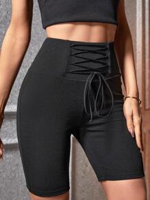 SHEIN Essnce Quần tất nữ Ren lên màu trơn Giải trí - màu đen - Xem 3