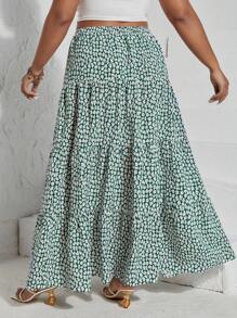 SHEIN VCAY 大码波西米亚风碎花印花流苏腰带荷叶边下摆半身裙，适合夏季 - 彩色 - 查看 2