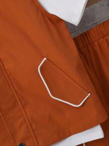 SHEIN 男孩3入組/套撞色滾邊夾克背心,純白色短袖T恤和短褲適合夏天和秋天 - 彩色 - 查看 3