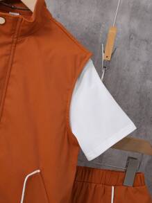 SHEIN 男孩3入組/套撞色滾邊夾克背心,純白色短袖T恤和短褲適合夏天和秋天 - 彩色 - 查看 4