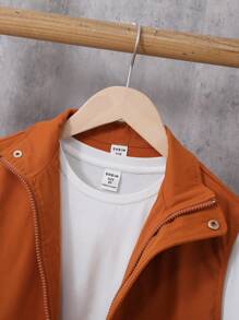 SHEIN 男孩3入組/套撞色滾邊夾克背心,純白色短袖T恤和短褲適合夏天和秋天 - 彩色 - 查看 5