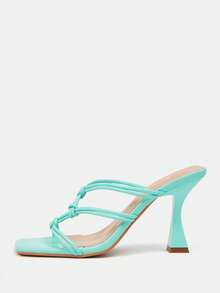 SheIn VCAY 女士結飾金字塔高跟涼鞋，時髦綠色穆勒涼鞋 - 綠色 - 查看 3