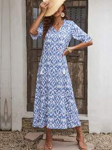 Allover Print Tie Front Dress