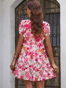 印花荷葉邊娃娃裙 - 彩色 - 查看 2