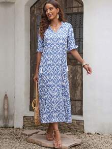 Allover Print Tie Front Dress