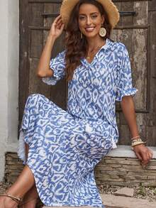 Allover Print Tie Front Dress