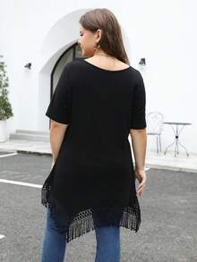 Nemidor Plus Fringe Hem Tee - Black - View 2