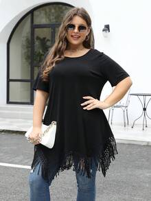 Nemidor Plus Fringe Hem Tee - Black - View 5