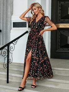 Simplee Đầm Thắt lưng Thêu Trọn gói Tách cao Hoa Tất cả trên in Boho - Nhiều màu - Xem 4